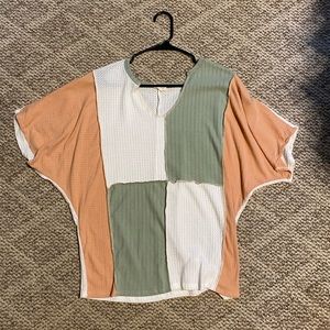 Color Blocked BiBi top. Green, coral, cream.
